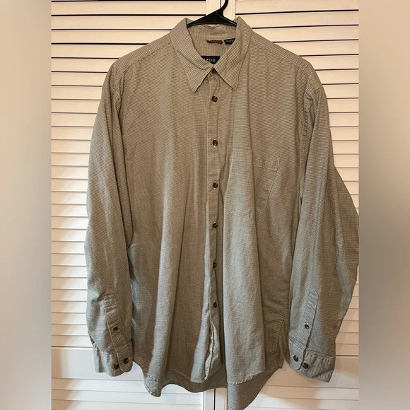 Izod Men’s Houndstooth Long Sleeve Button Down Shirt Size Large Cotton Green - Picture 8 of 16